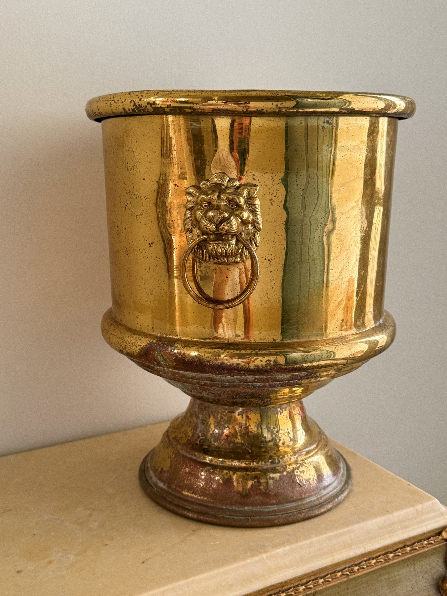 Antique Brass Lion Head Urn