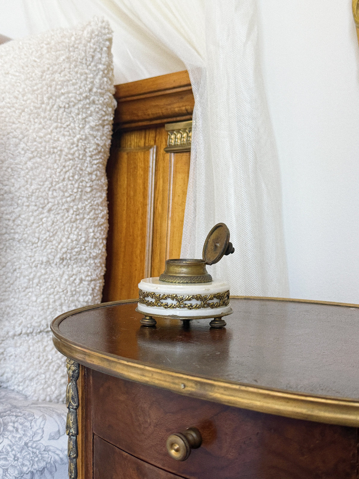 Antique Louis XVI Style Bronze and Marble Inkwell, 19th c