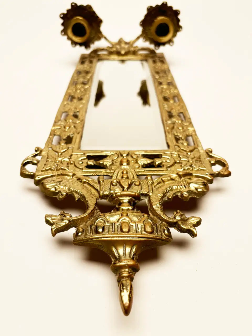 Glo-mar Artworks-NY, Brass and Beveled Mirror Candle Wall Sconce (1930)