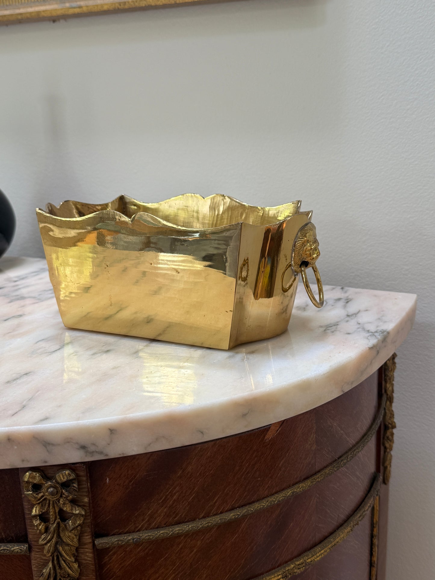 Gold Tone Lionshead Cachepot
