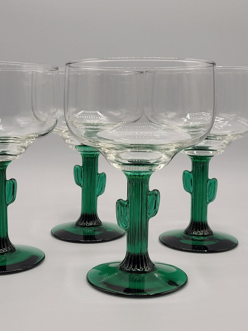 Vintage Cactus Margarita Glass – Western Barware (Set of 4)