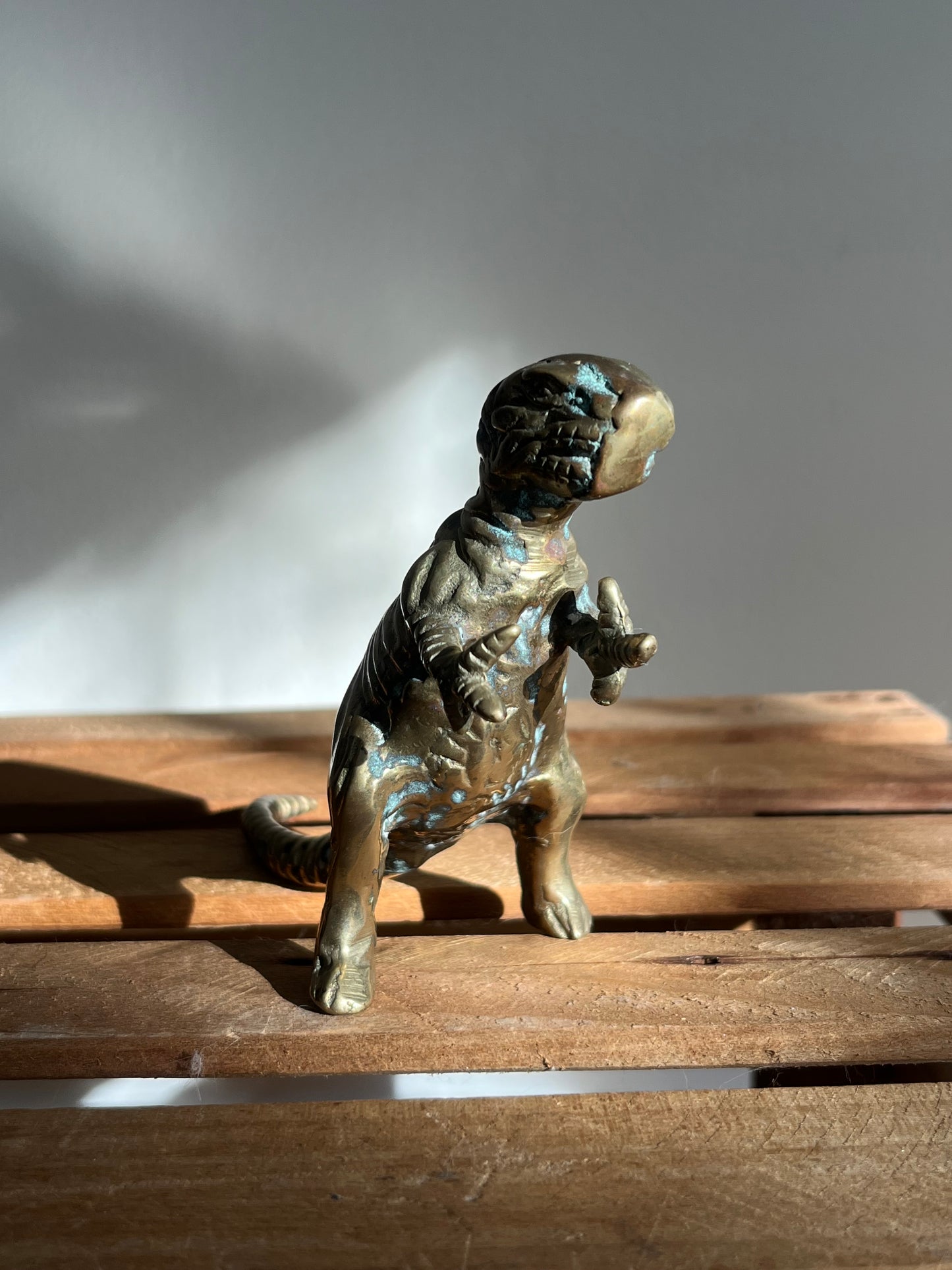 Vintage Brass Dinosaur Figurine Set – T-Rex & Triceratops Sculptures, Heavy Solid Brass Collectibles