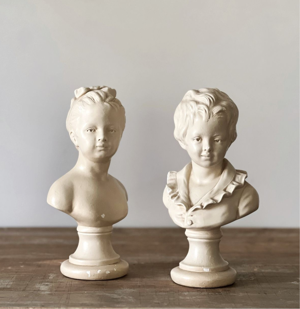 Vintage 1950s Collectable Bust Statues of Jean Antoine Houdon's "Des Infants" - Alexandre & Louise
