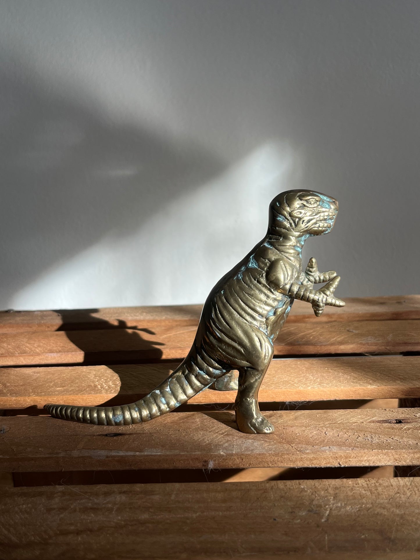 Vintage Brass Dinosaur Figurine Set – T-Rex & Triceratops Sculptures, Heavy Solid Brass Collectibles