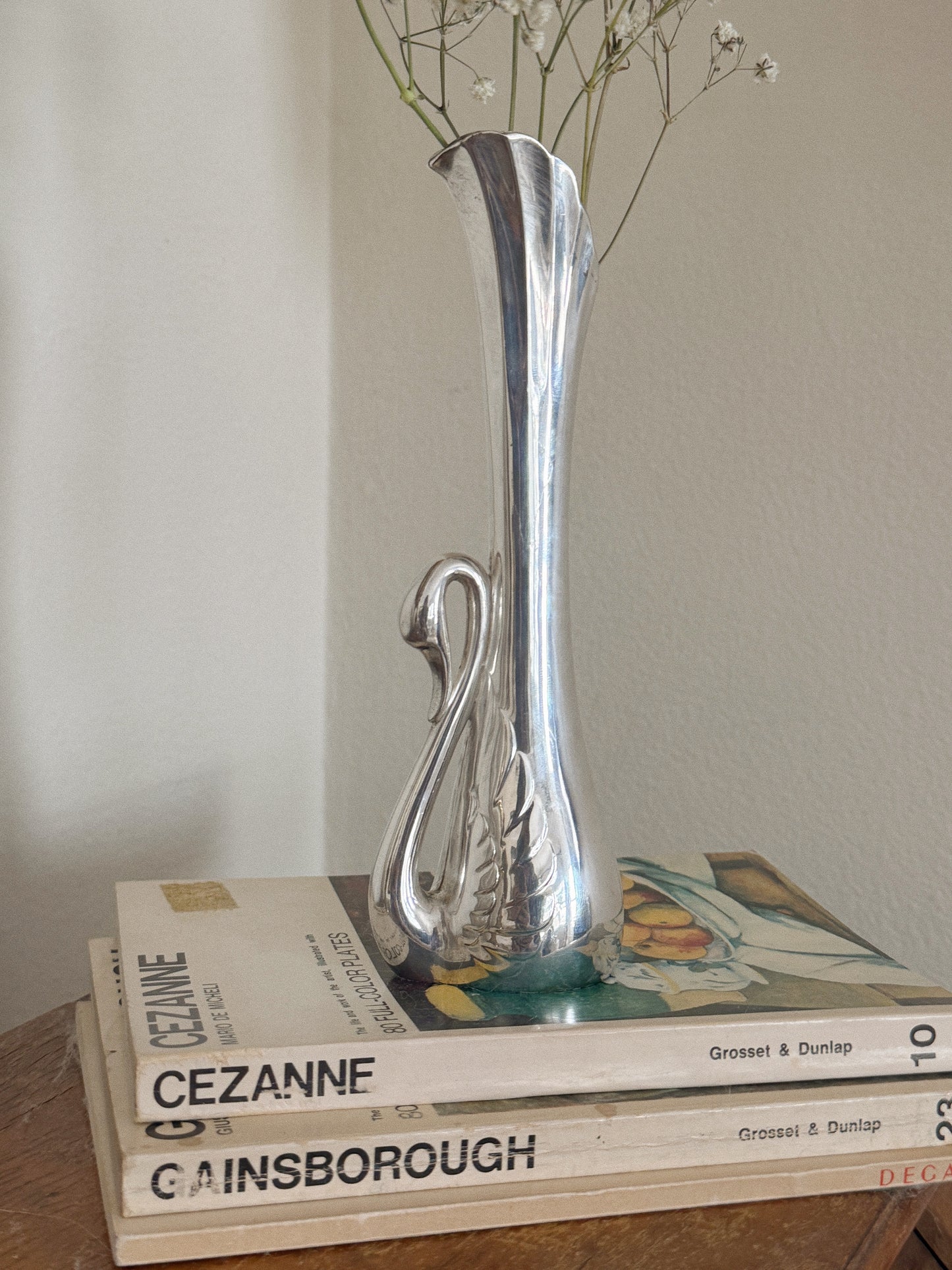 Vintage Silver Plated Swan Art Deco Vase