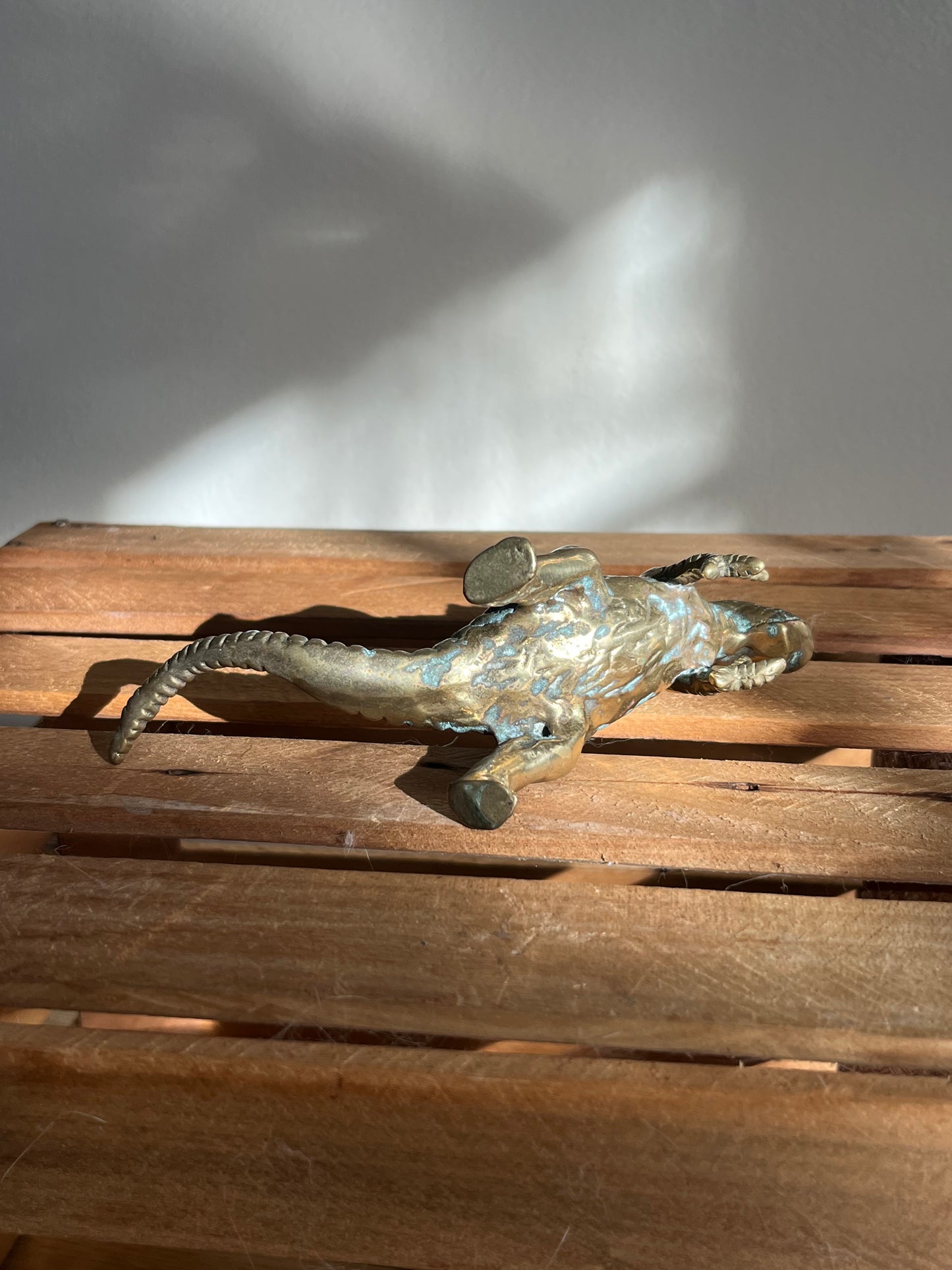 Vintage Brass Dinosaur Figurine Set – T-Rex & Triceratops Sculptures, Heavy Solid Brass Collectibles