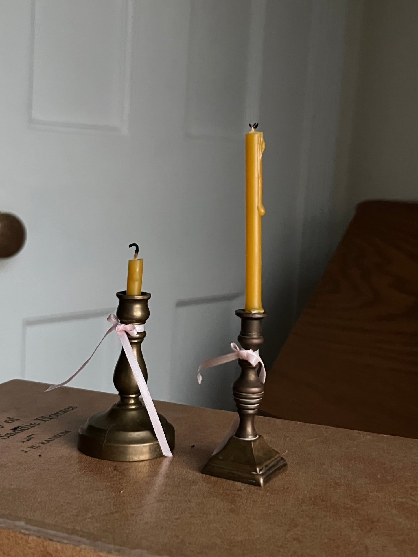 Antique Mismatched Brass Miniature Candlestick Holders – Set of 2