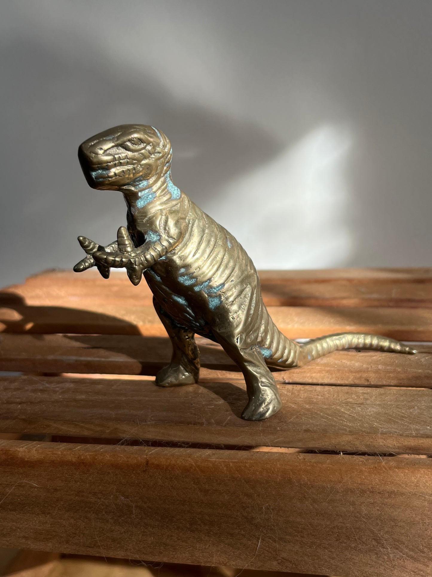 Vintage Brass Dinosaur Figurine Set – T-Rex & Triceratops Sculptures, Heavy Solid Brass Collectibles