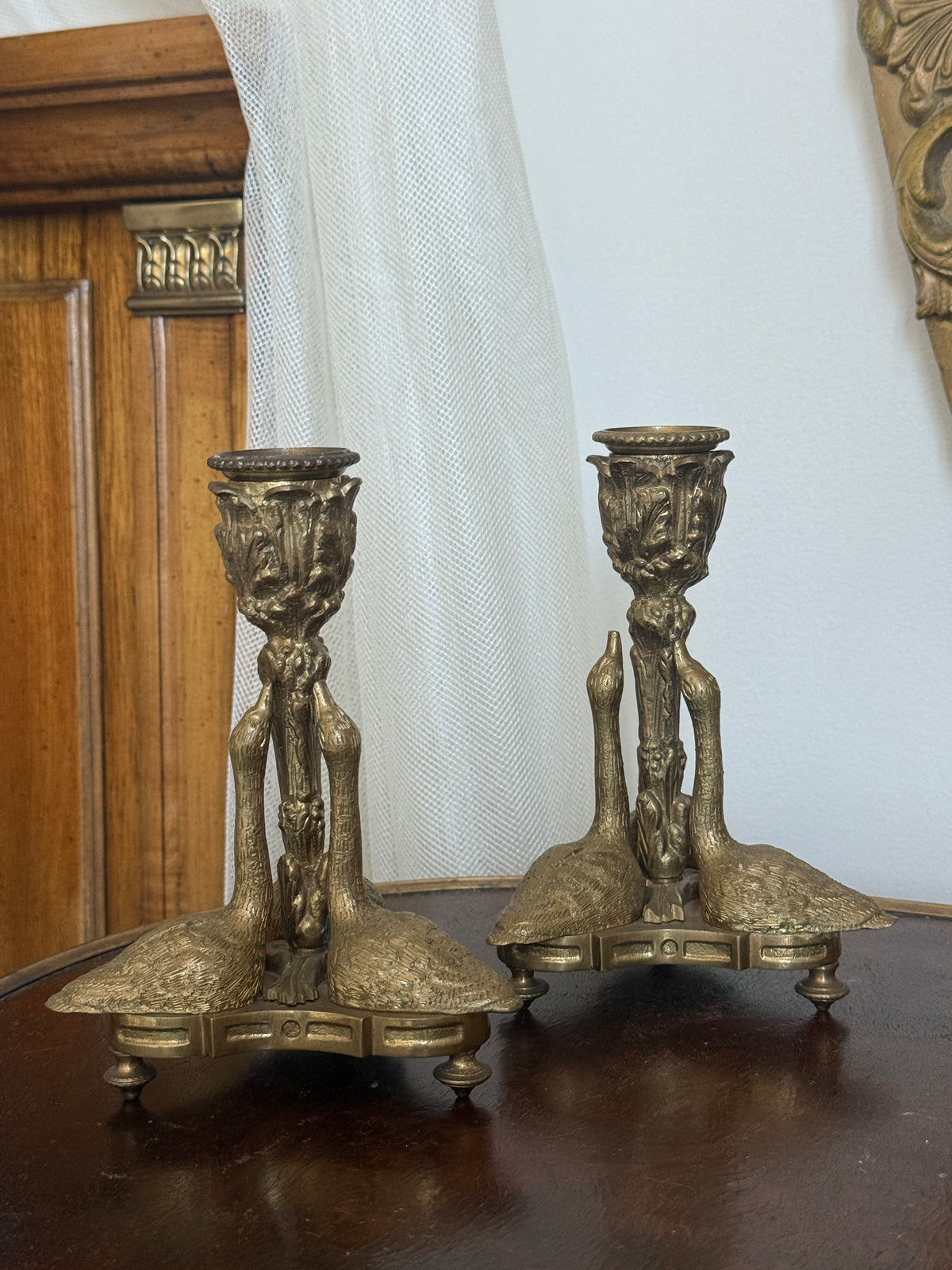 Pair of French Neoclassical Style
Swan Candlestick Holders
Brass