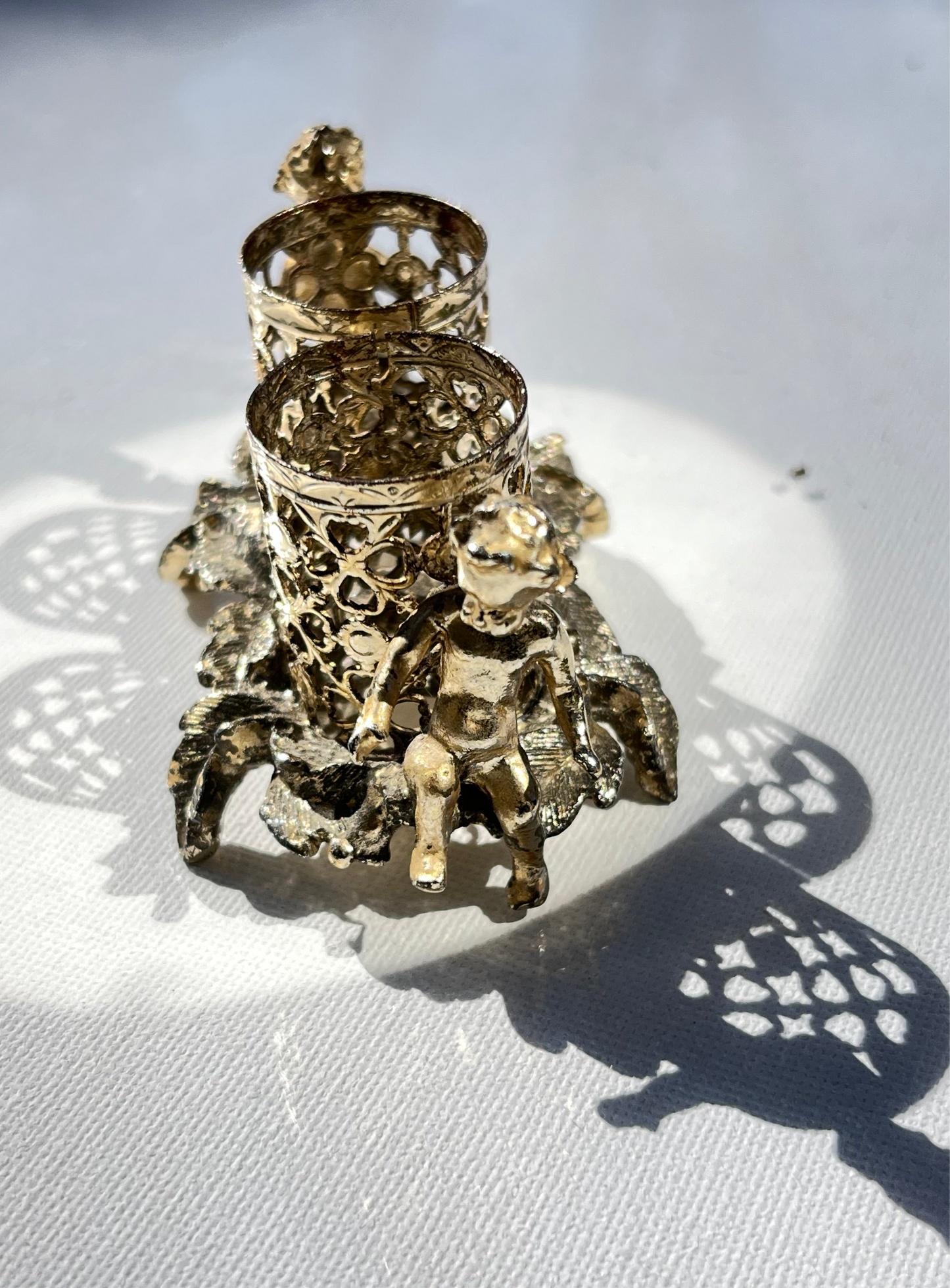 Vintage Gold-Tone Cherub Lipstick Holder – Ornate Filigree Victorian Style