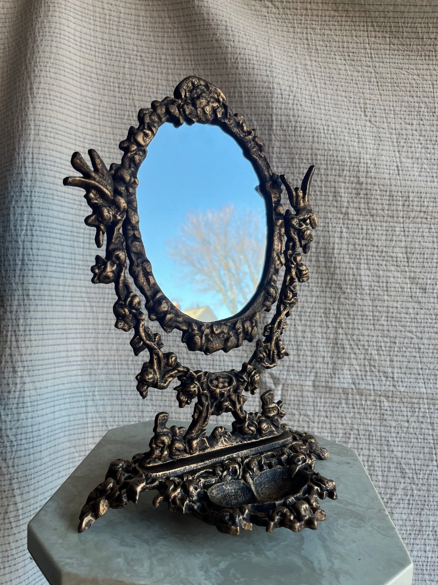 Antique Cast Iron Vanity Mirror – Victorian/Gothic/Medieval Style - RARE