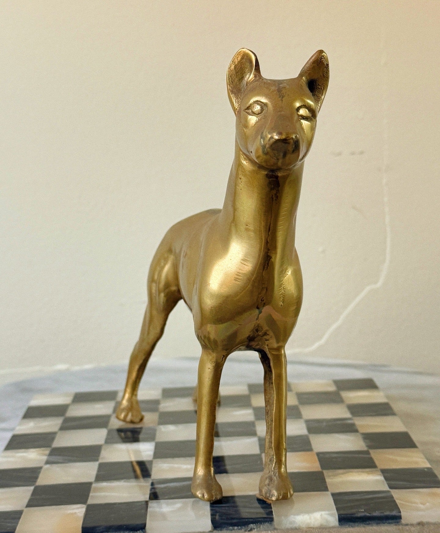 Large Vintage Brass Dog: Doberman Pinscher