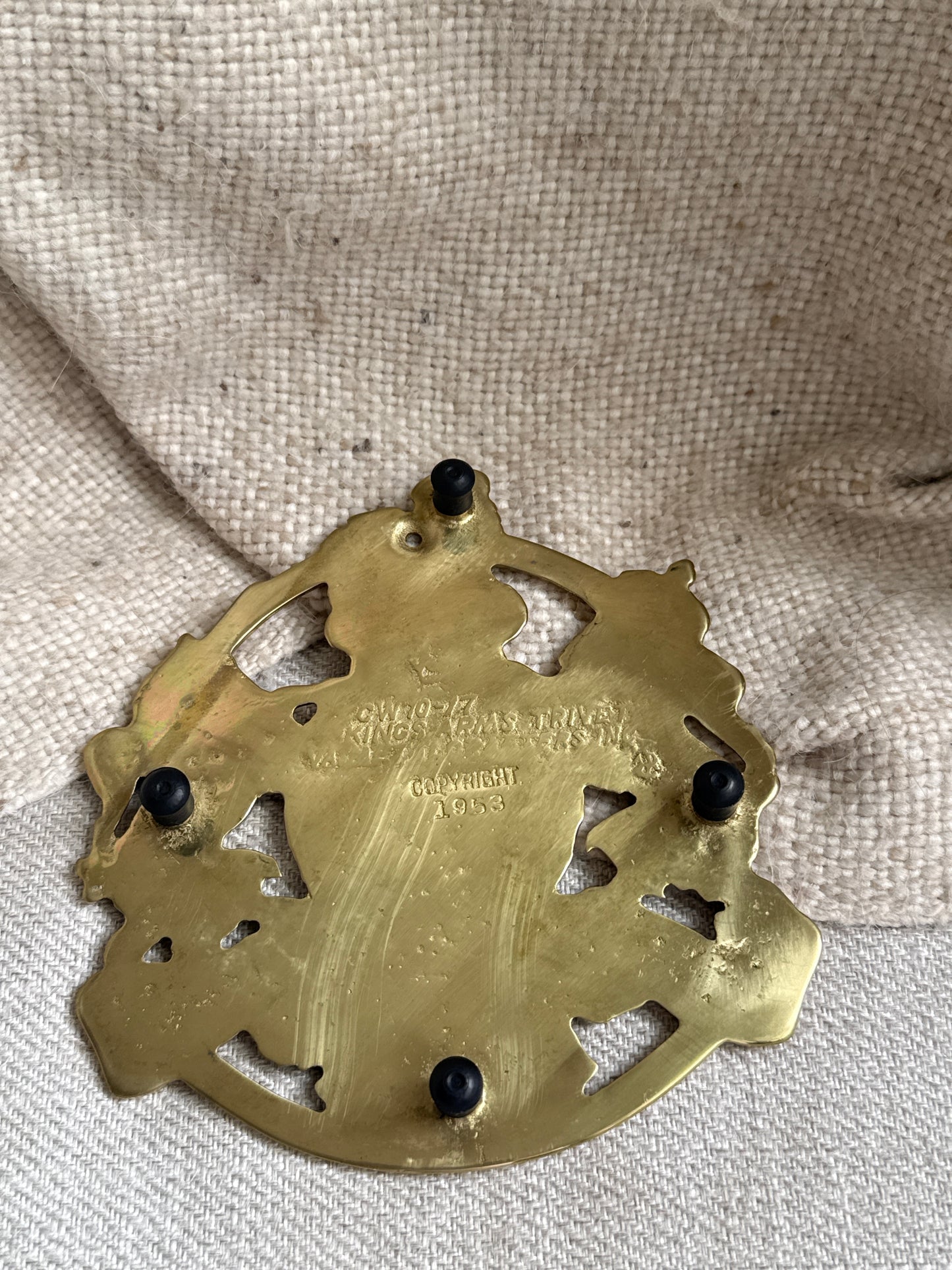 Brass Kings Arms Trivet, 1953