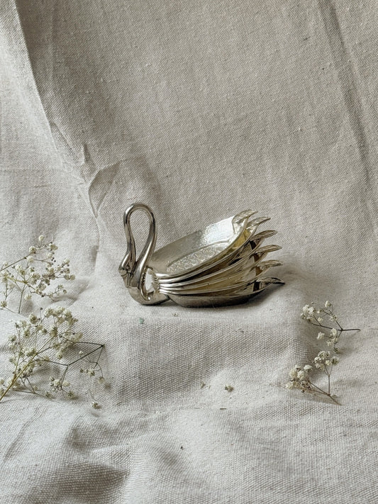 Vintage Silver-Plated Stackable Swan Ashtray Set from England, Set of 5