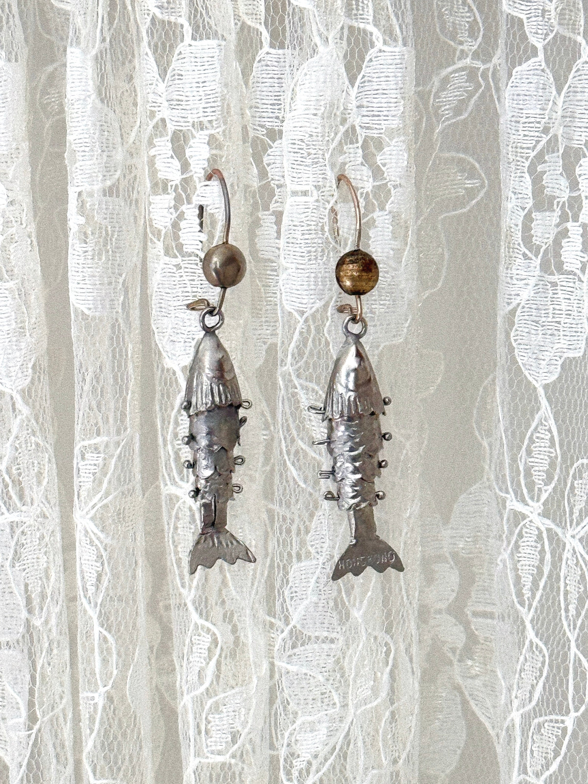Vintage Articulated Fish Drop Earrings