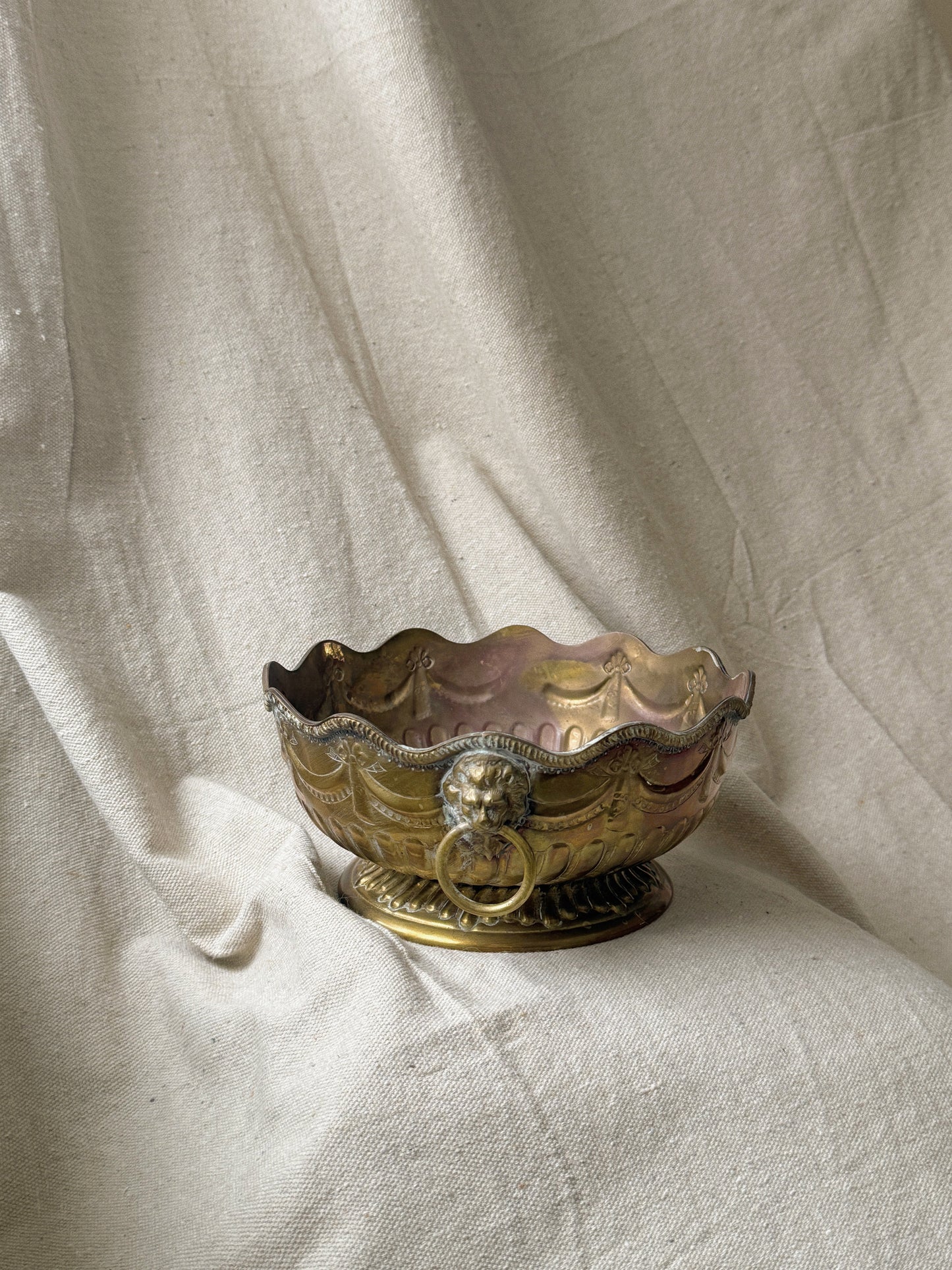 Mottahedeh Brass Lion Head Planter Candle Vessel