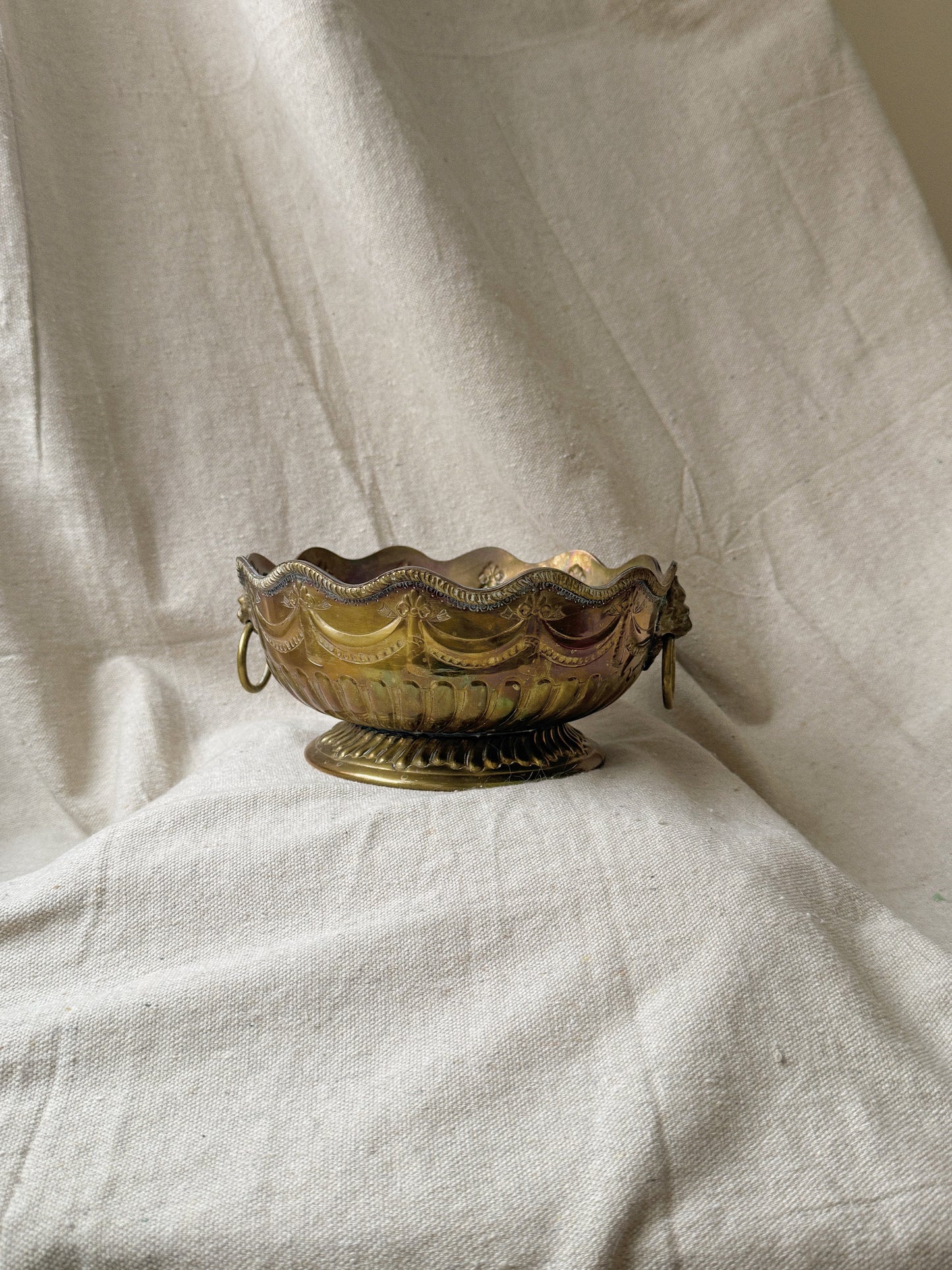 Mottahedeh Brass Lion Head Planter Candle Vessel