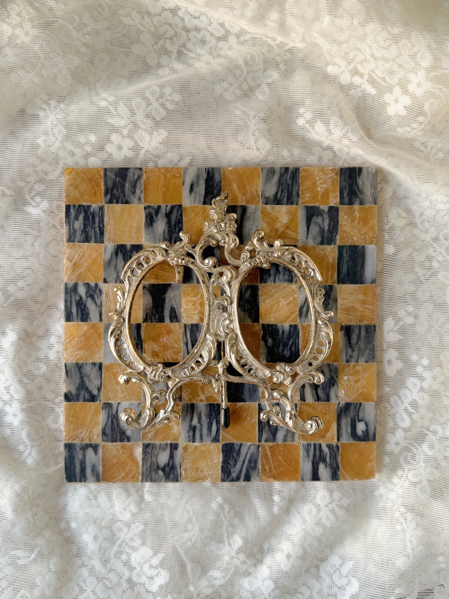 Mini Antiqued Silver Victorian Scrolled Double Oval Picture Frame