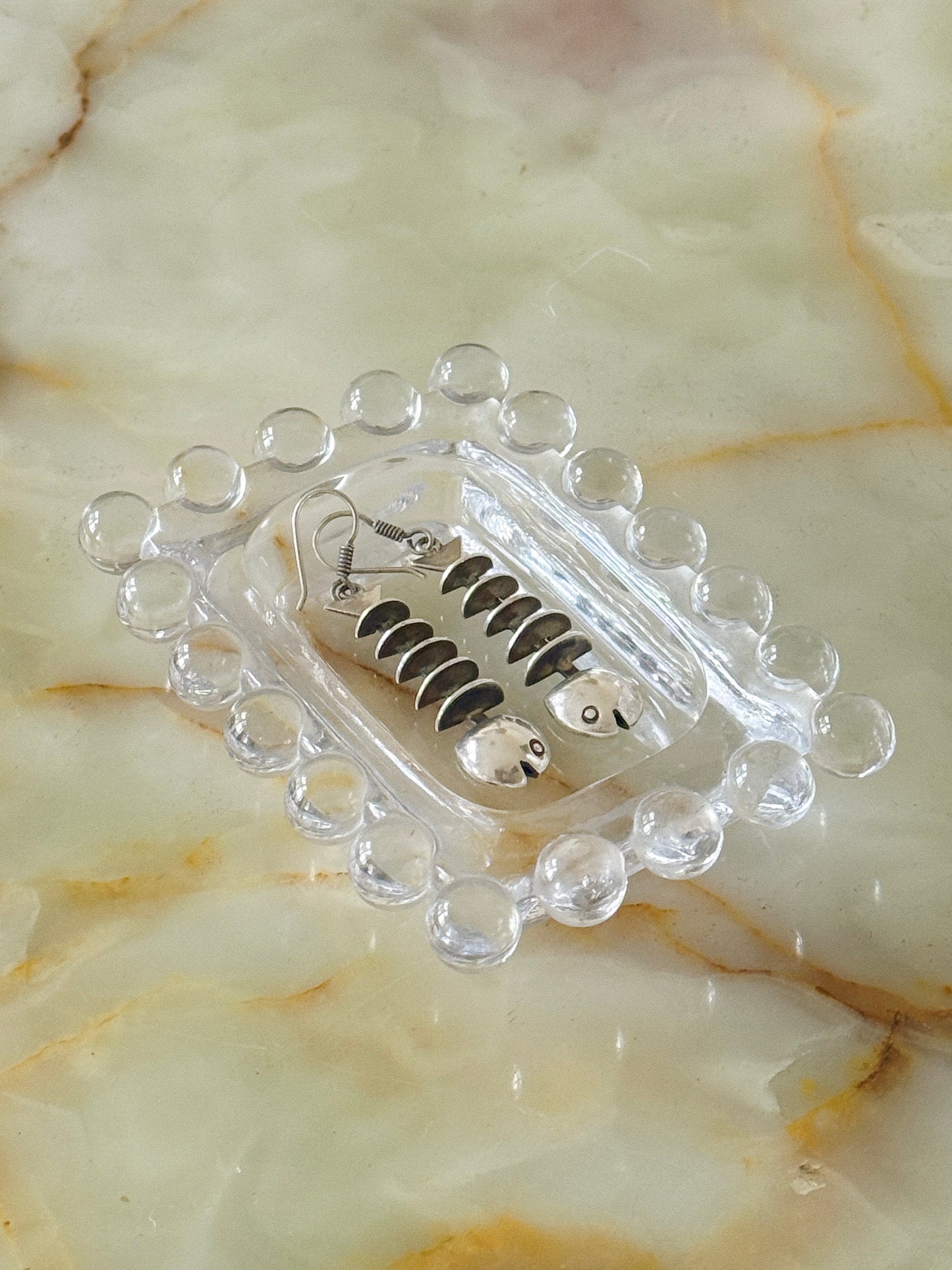 Vintage Daniela Plateria Taxco Fish Skeleton Hook Earrings