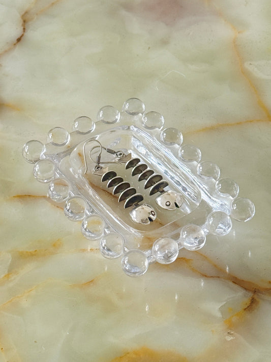 Vintage Daniela Plateria Taxco Fish Skeleton Hook Earrings