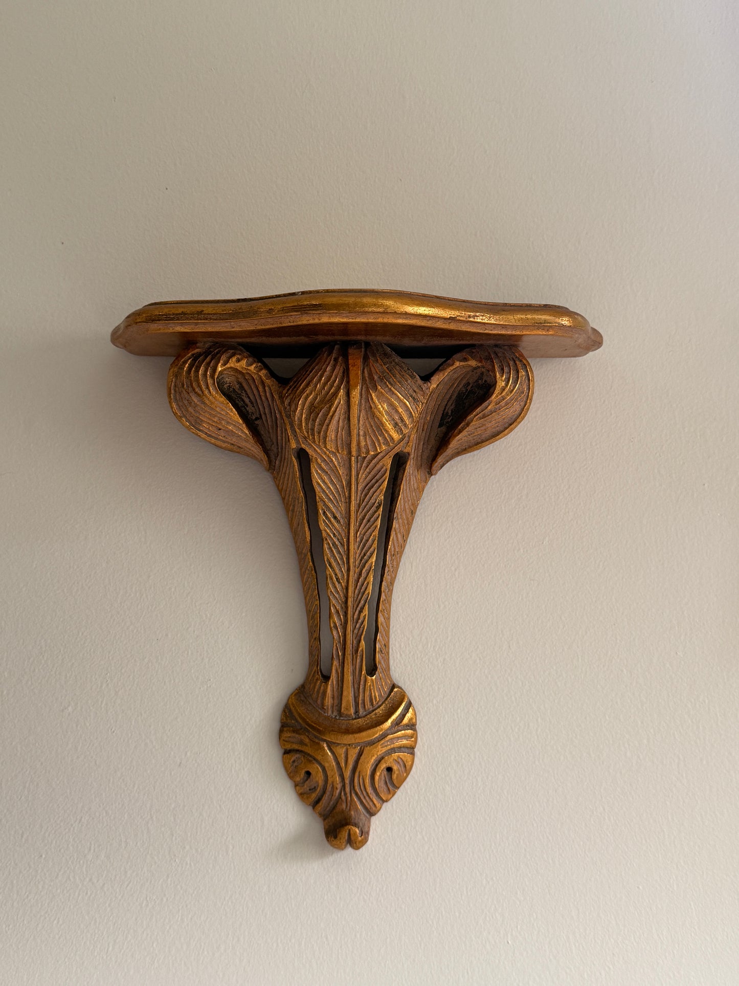 Vintage Florentine Gilt Hand Carved Wall Shelves (2)