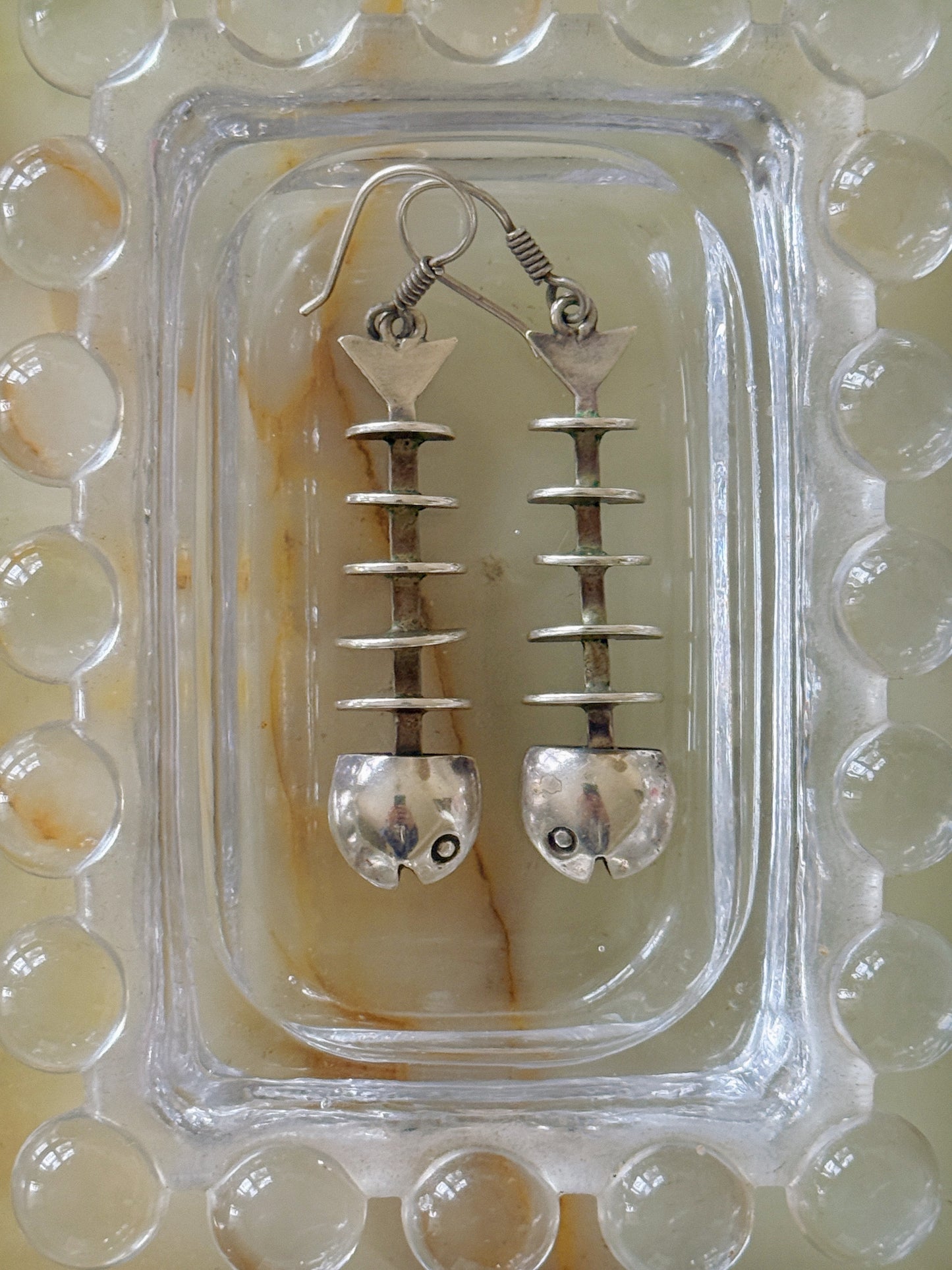 Vintage Daniela Plateria Taxco Fish Skeleton Hook Earrings