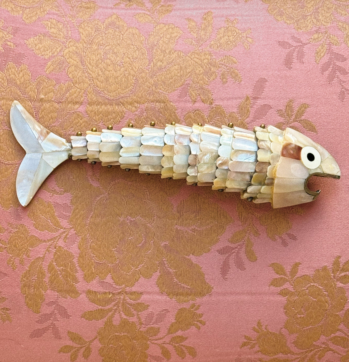 Abalone and Mother of Pearl Articulated Fish Bottle Opener Brass Accents