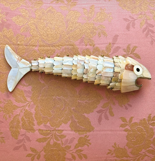 Abalone and Mother of Pearl Articulated Fish Bottle Opener Brass Accents