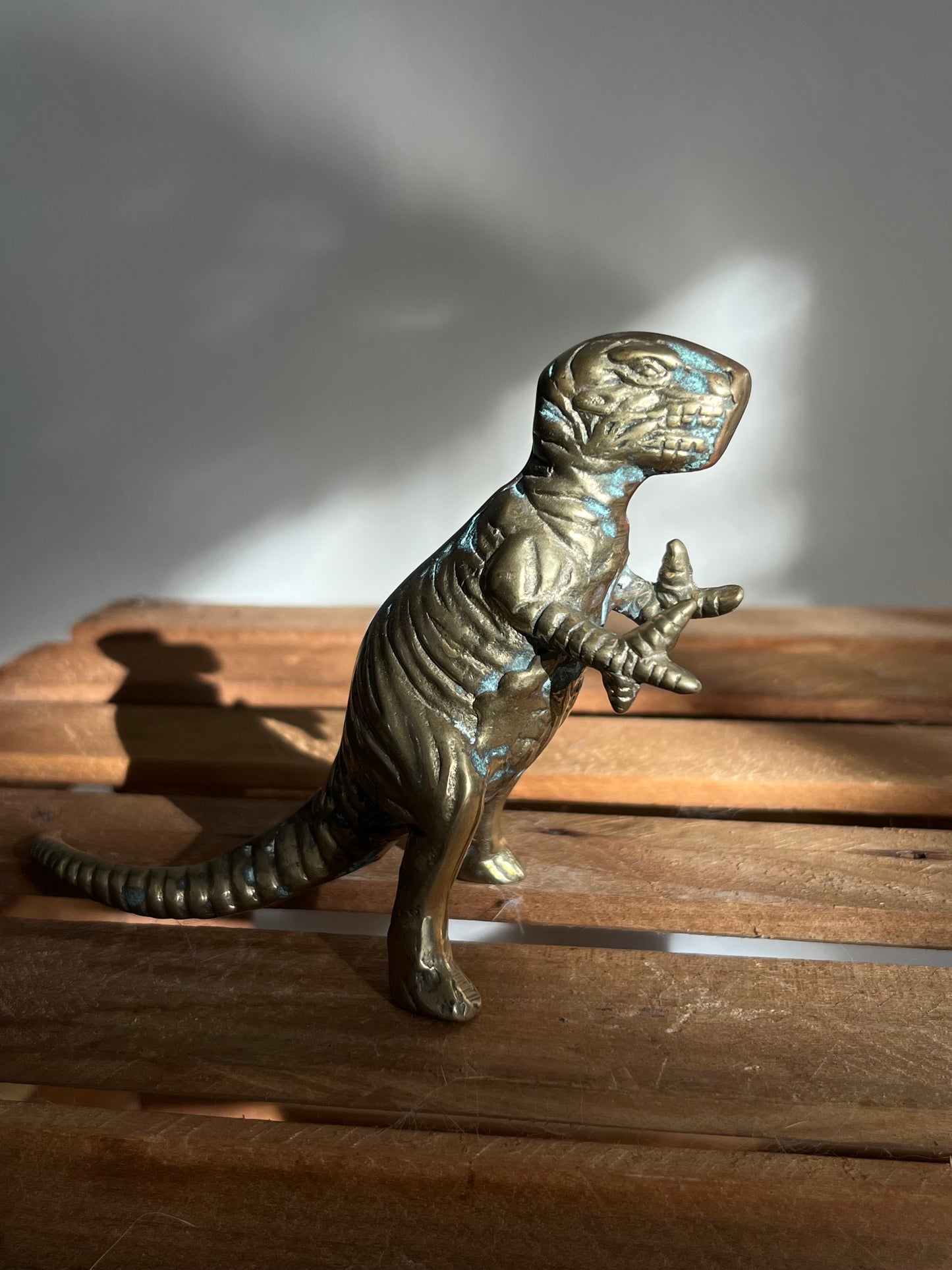 Vintage Brass Dinosaur Figurine Set – T-Rex & Triceratops Sculptures, Heavy Solid Brass Collectibles
