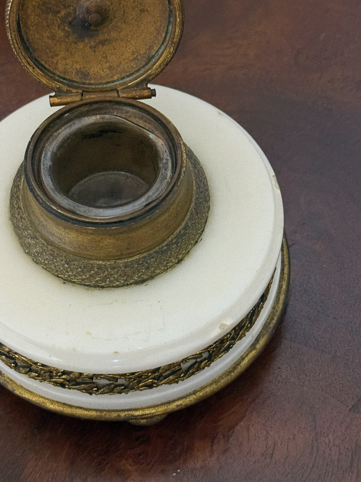 Antique Louis XVI Style Bronze and Marble Inkwell, 19th c