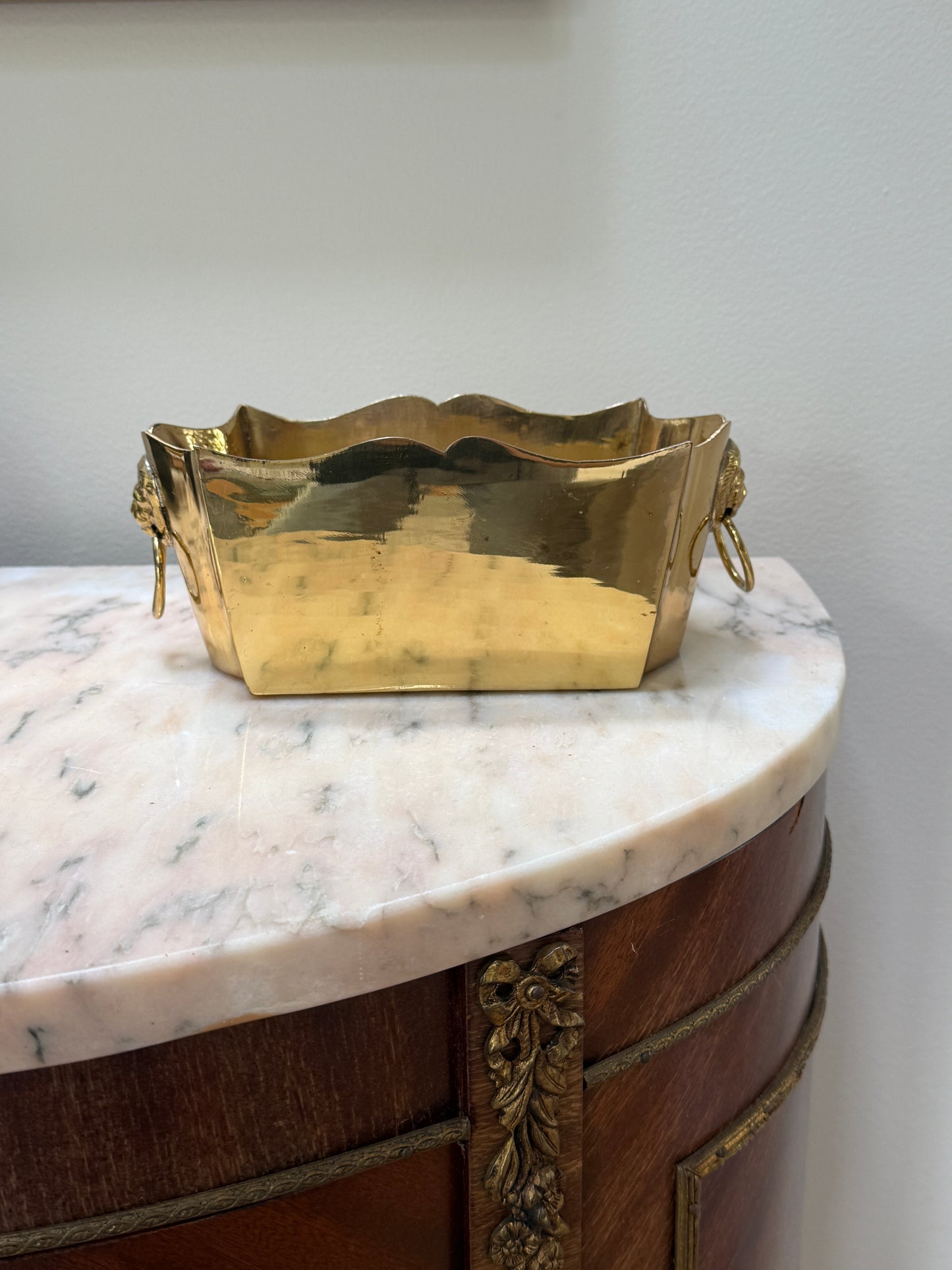 Gold Tone Lionshead Cachepot