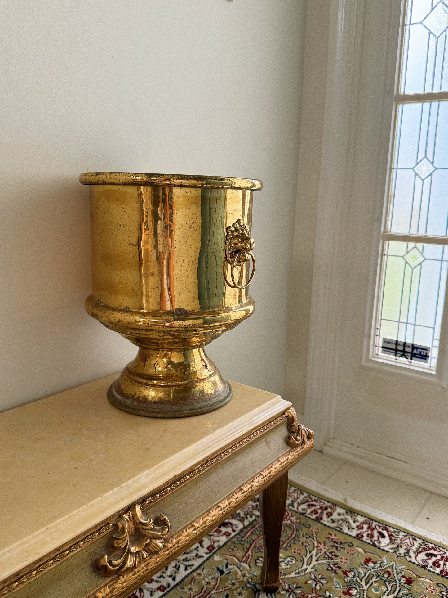 Antique Brass Lion Head Urn