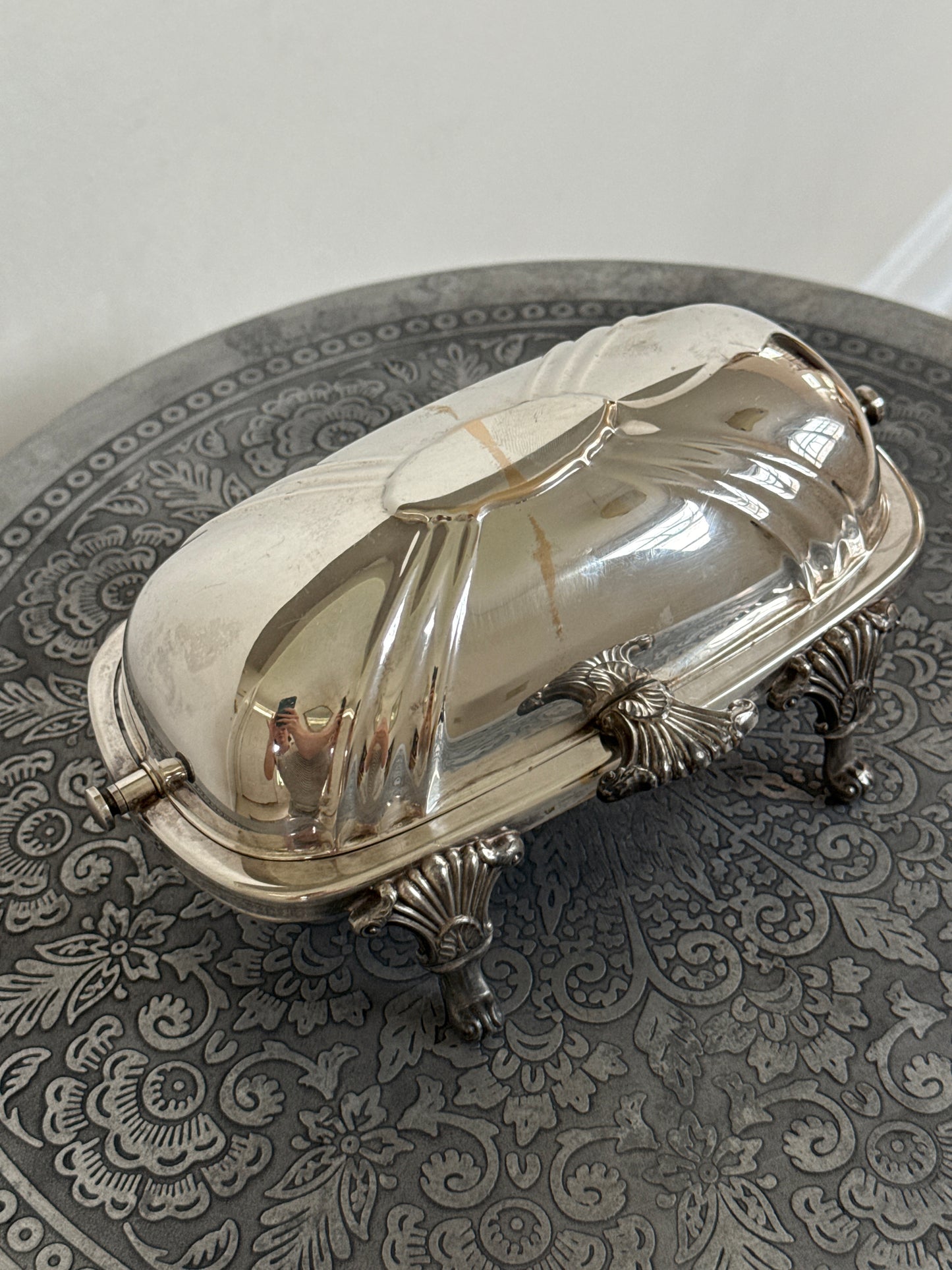 Bristol Silver-plate Footed Roll Top Butter Dish