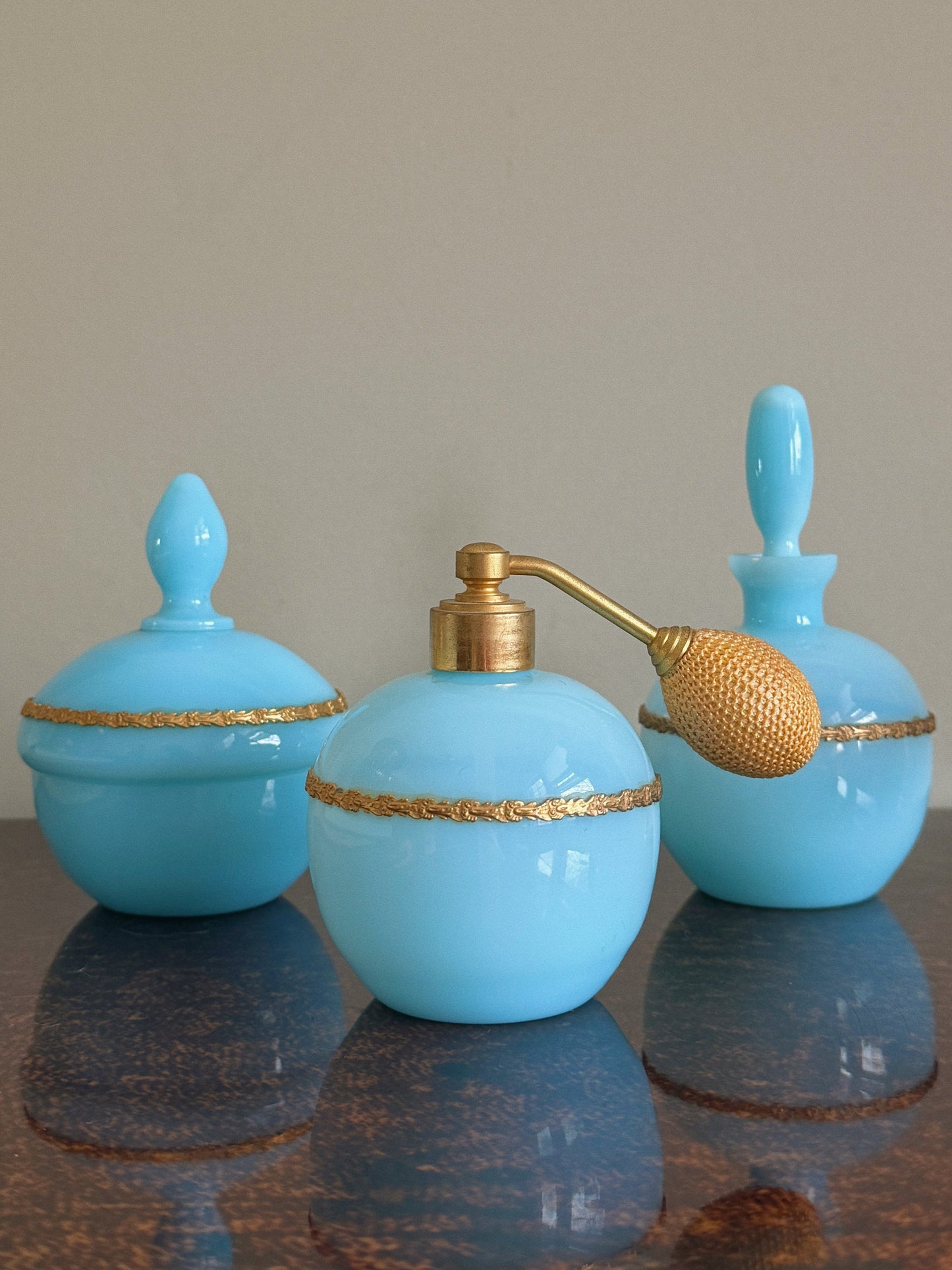 Antique Blue Opaline Gilded Ormolu
Vanity Set (3)