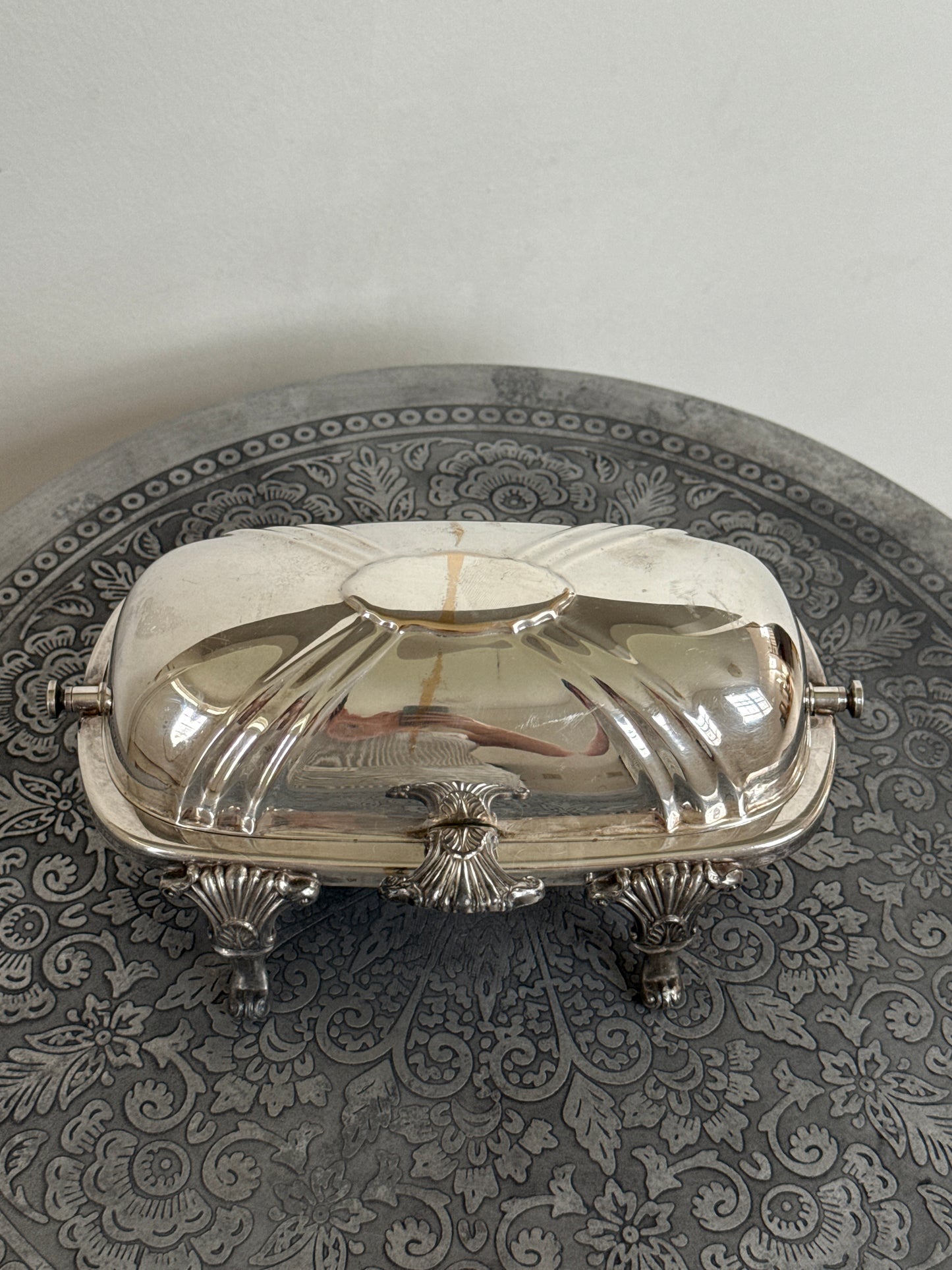 Bristol Silver-plate Footed Roll Top Butter Dish
