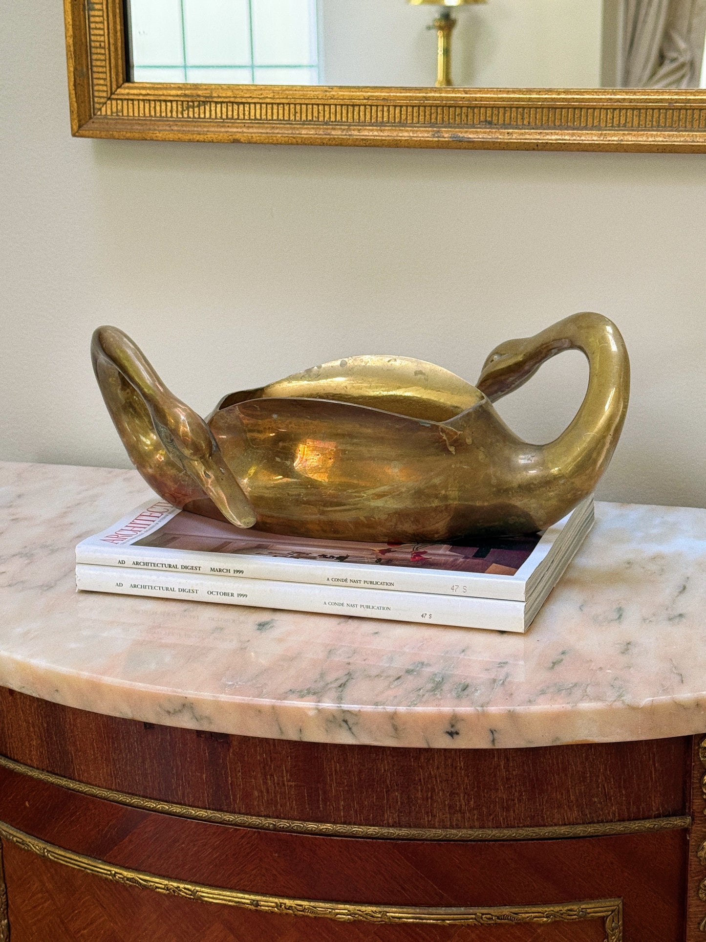 Brass Swan Head Cachepot