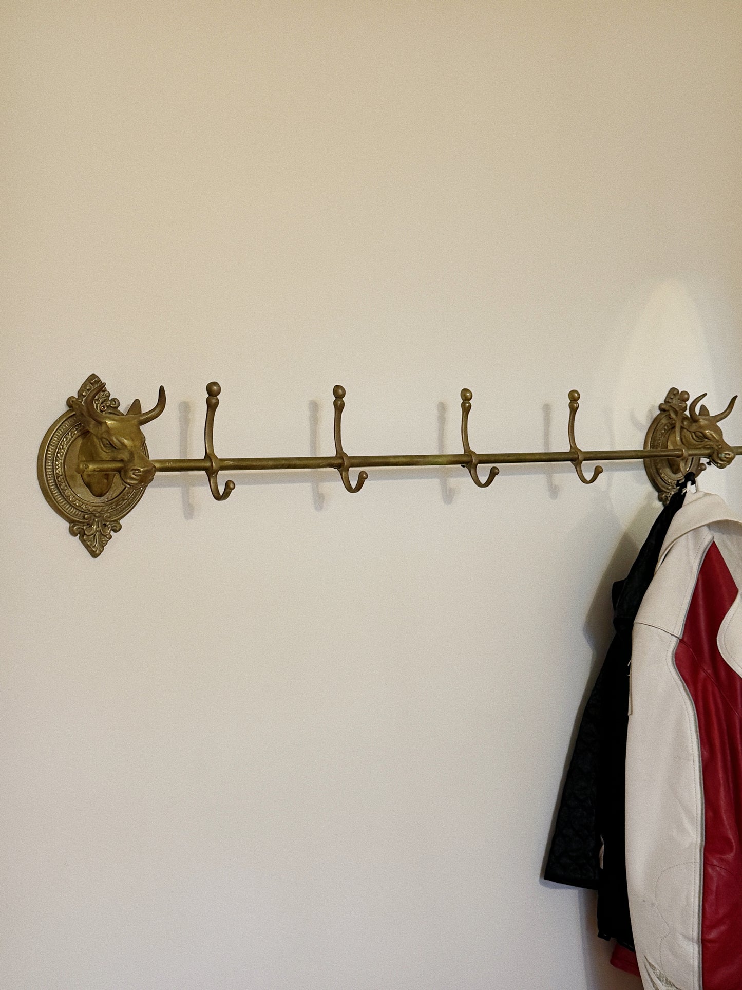 RARE Vintage Brass Bull Coat Rack