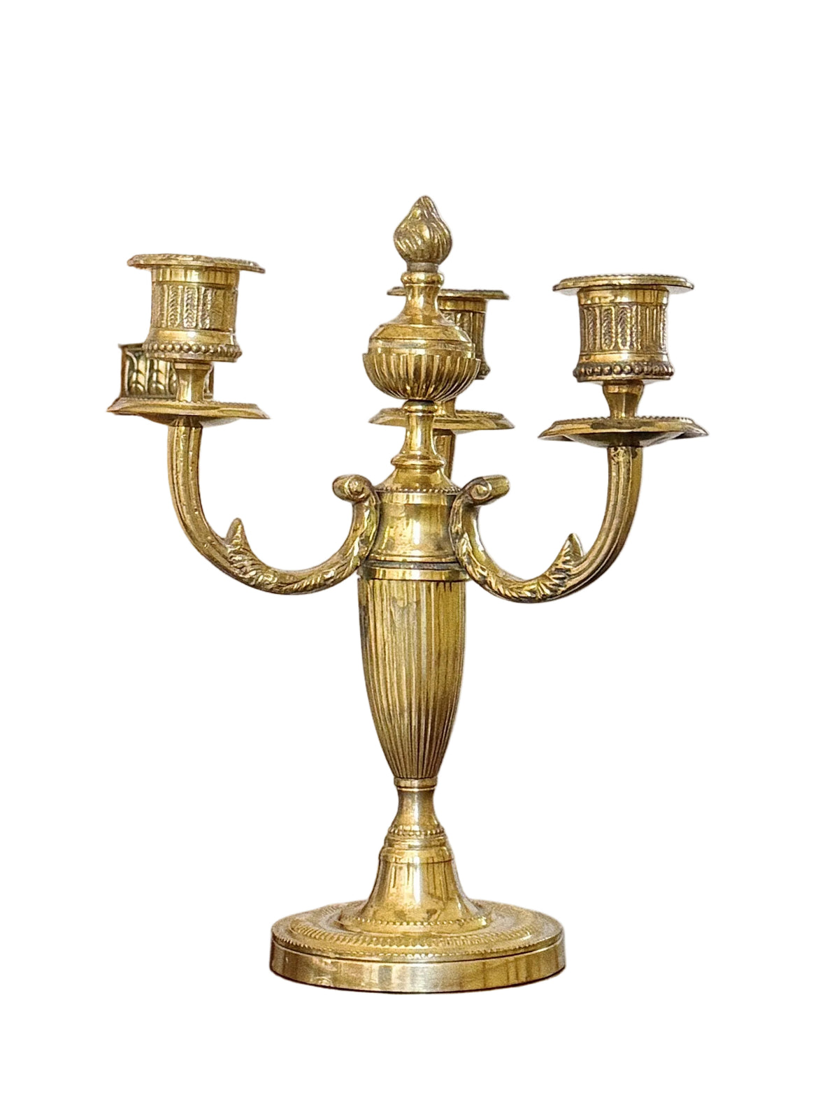 Louis XVI Style Three Arm Brass Candelabra