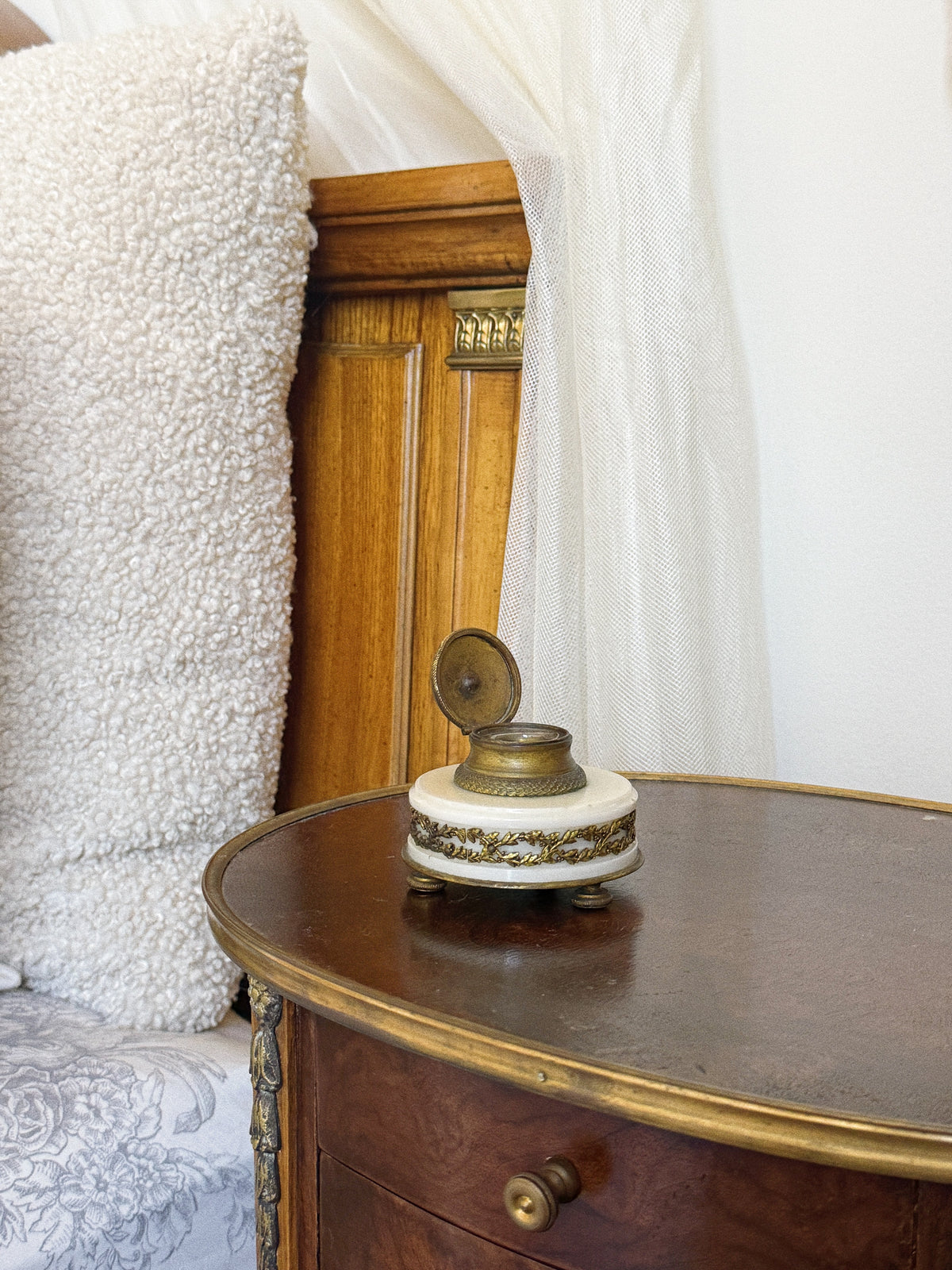 Antique Louis XVI Style Bronze and Marble Inkwell, 19th c