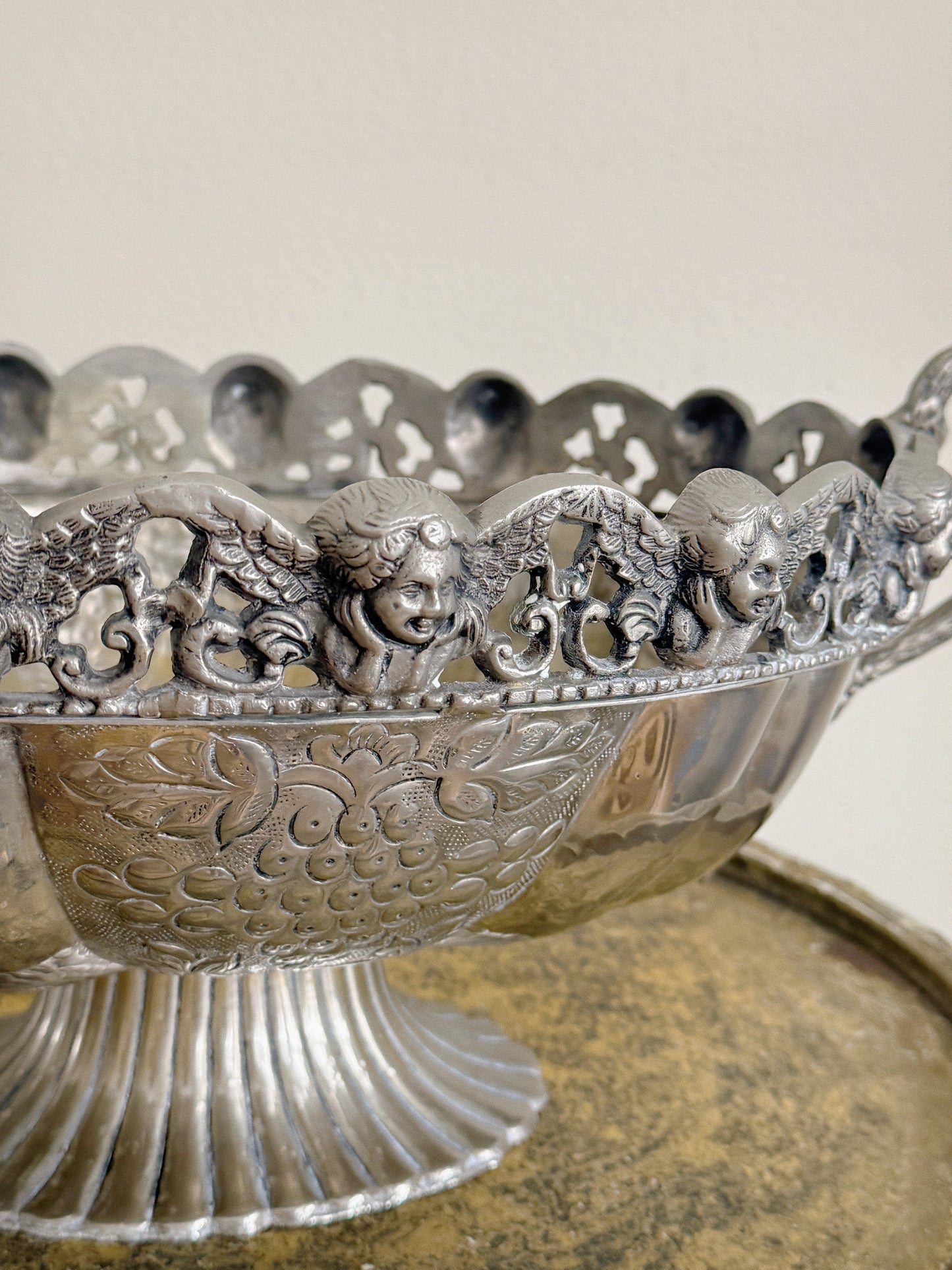 Victorian Style Silver-plated Cherub Pedestal Bowl