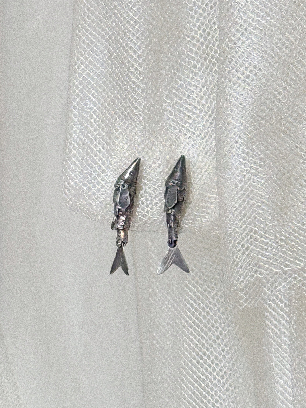 Vintage Articulated Fish Clip On Drop Earrings Sterling Silver