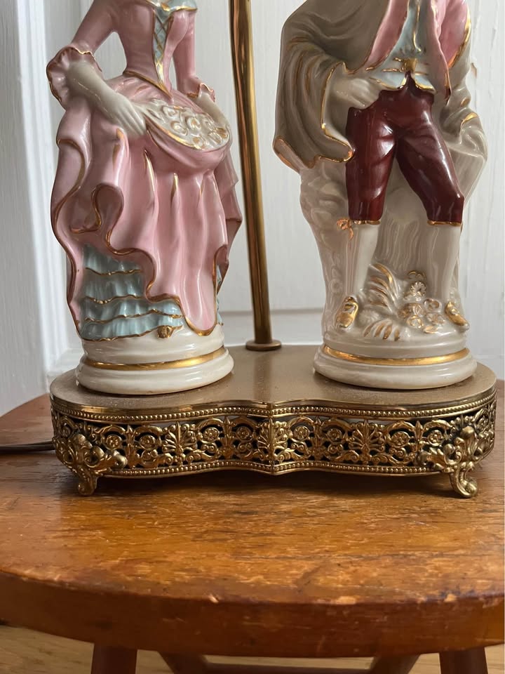 Victorian-Style Porcelain Figurine Lamps with Ornate Brass Base (Set of 2)