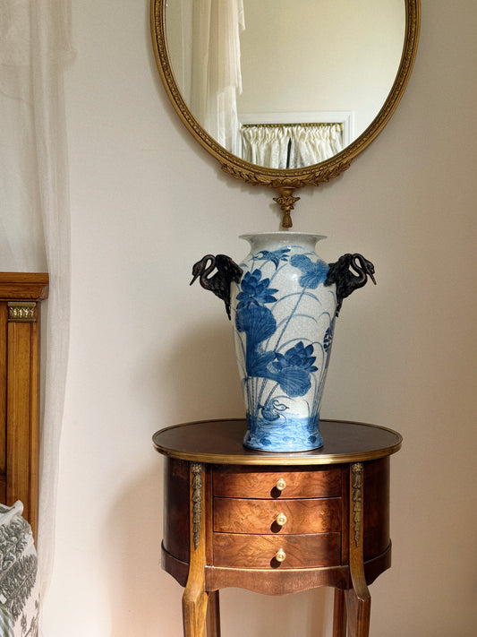 Swan Handle Blue & White Vase