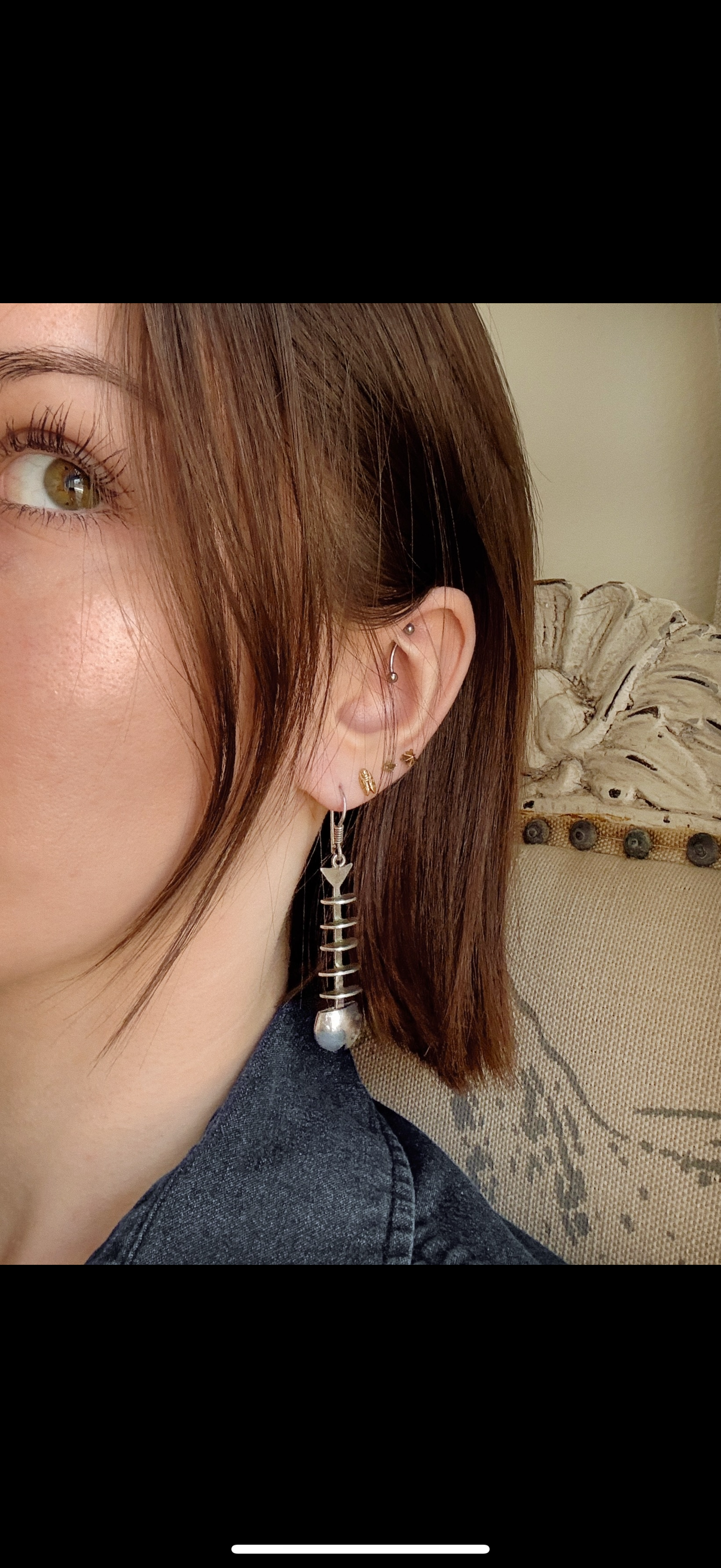 Vintage Daniela Plateria Taxco Fish Skeleton Hook Earrings