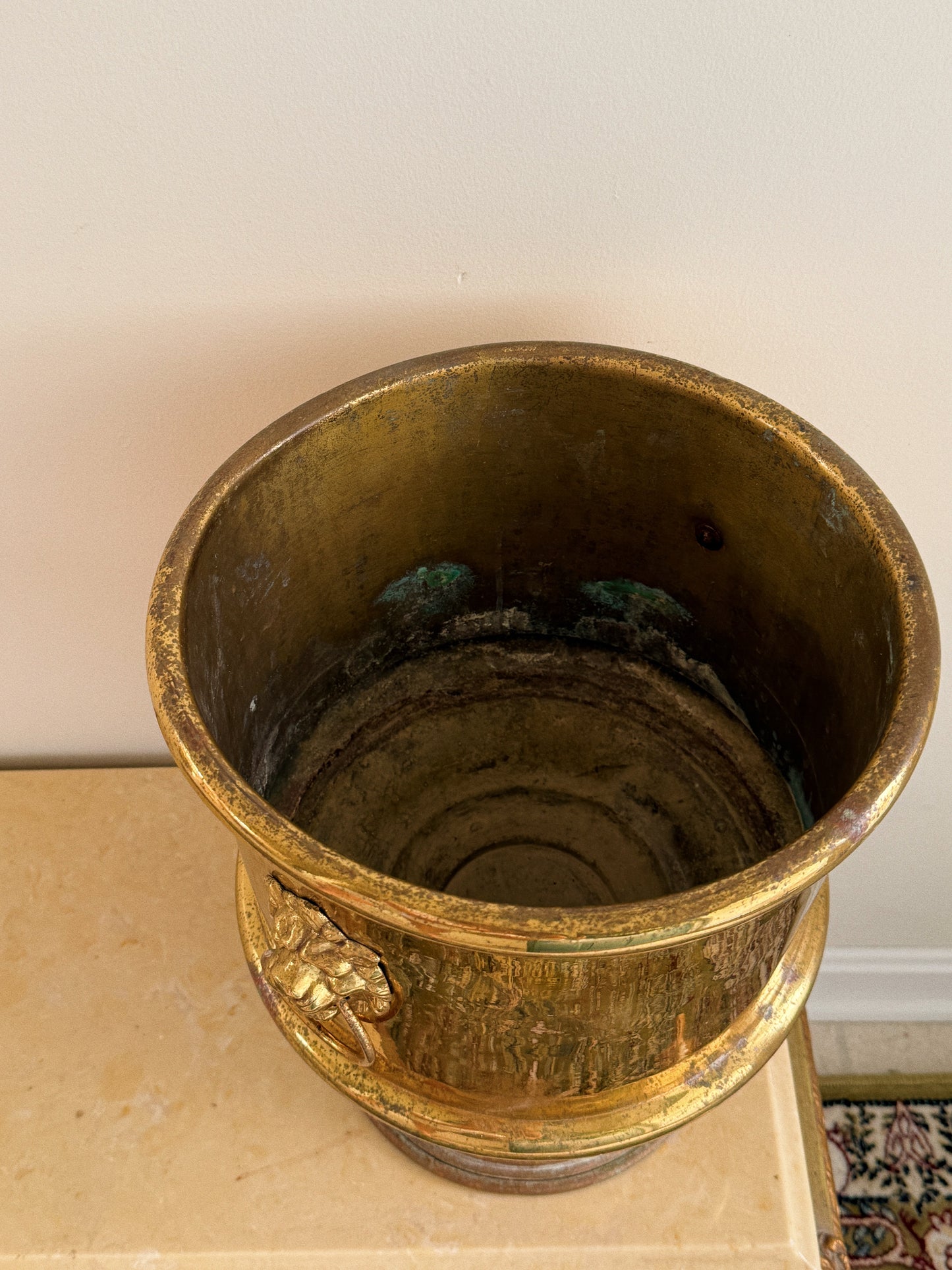 Antique Brass Lion Head Urn