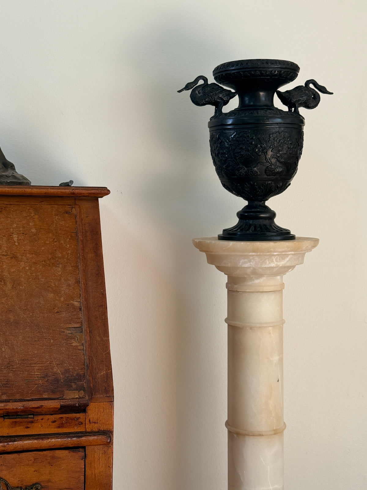 Vintage Solid Bronze Swan Handle Vase