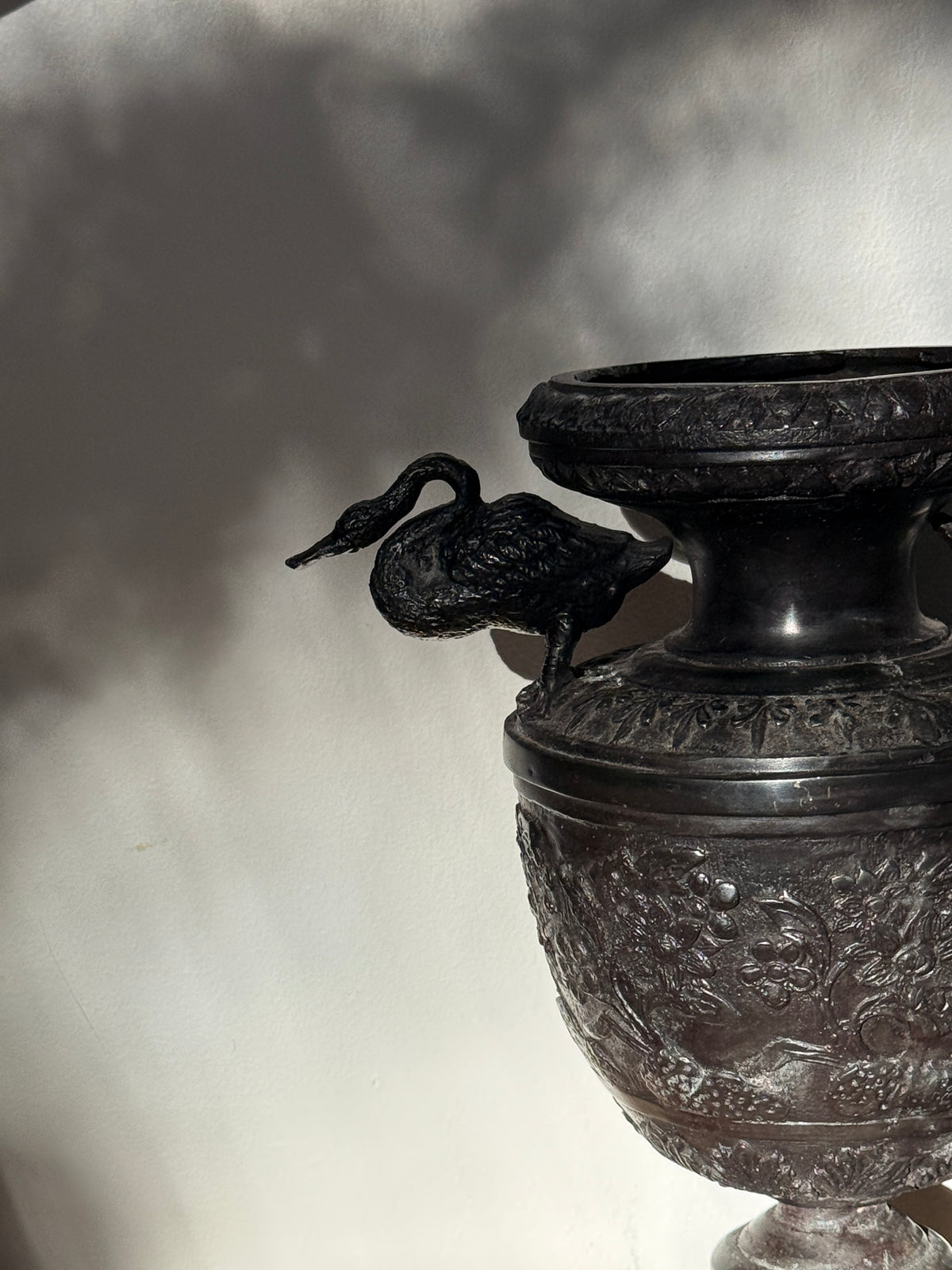 Vintage Solid Bronze Swan Handle Vase