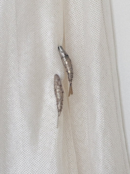 Vintage Articulated Fish Clip On Earrings Sterling Silver