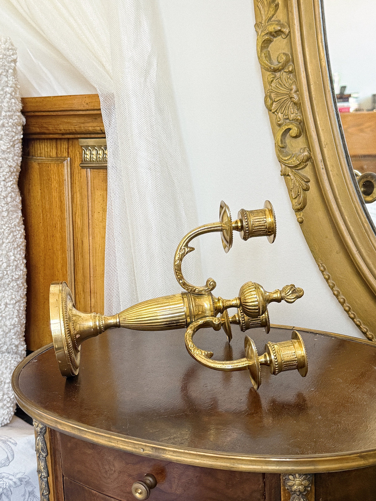 Louis XVI Style Three Arm Brass Candelabra