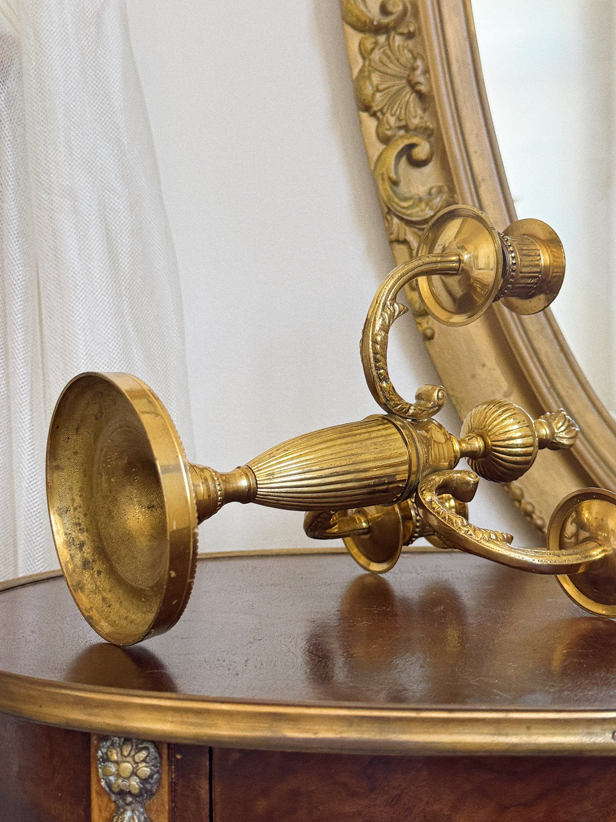 Louis XVI Style Three Arm Brass Candelabra